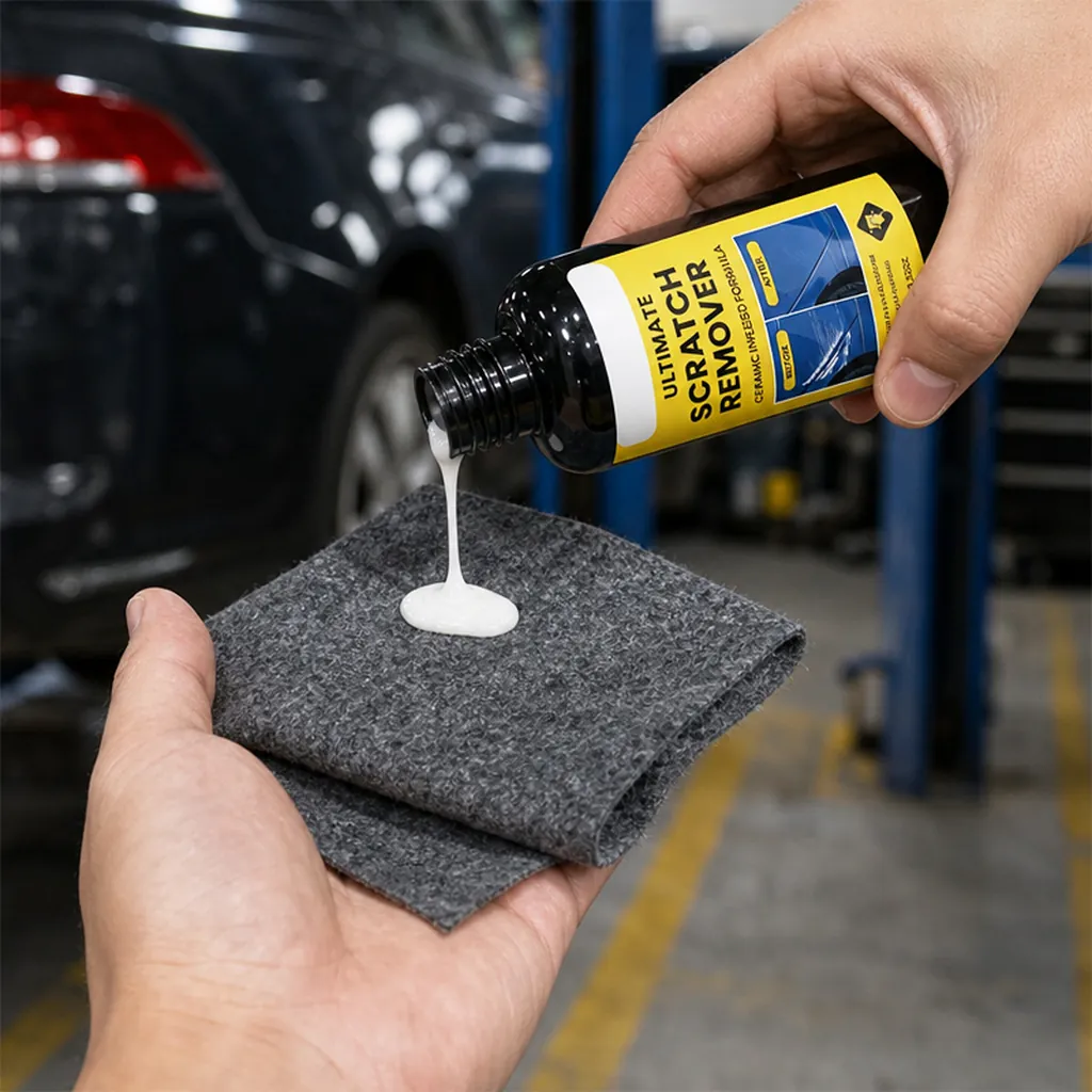 Dispensing PolishNano Ceramic Liquid Formula onto Nanofiber Scrub Pad